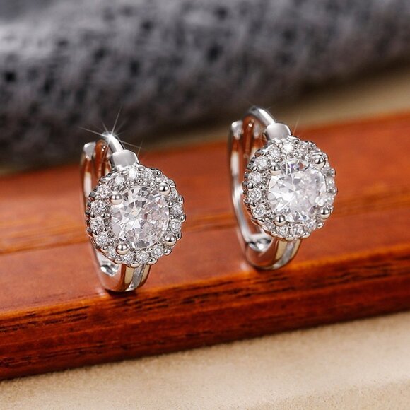 Luxury Diamond CZ Hoop Earring for Women 925 Silver Plated, HA4512 - Picture 2 of 3